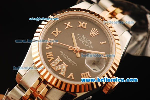 Rolex Datejust Automatic Movement ETA Coating Case with Black Dial and Rose Gold Bezel-Two Tone Strap - Click Image to Close